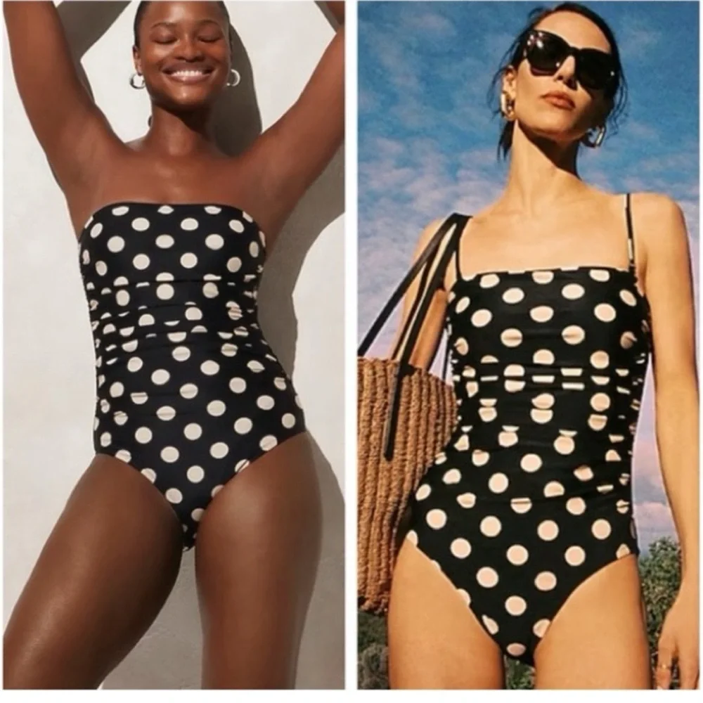 NWT J CREW Gemma ruched bandeau one-piece in polkadot - Picture 7 of 7